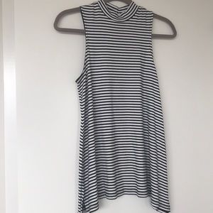 Black and white striped top with mini turtleneck